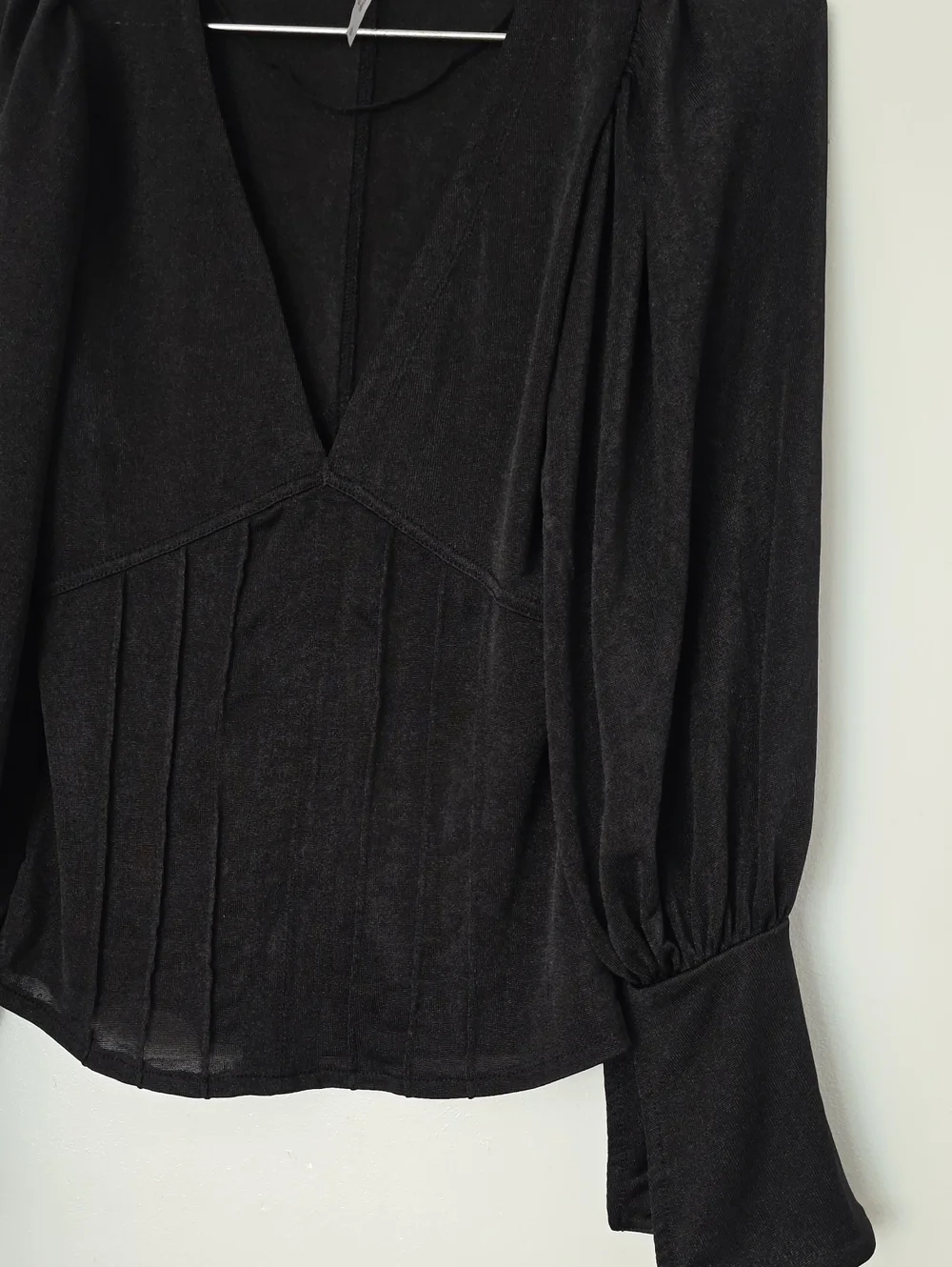Free People Black V-Neck Long Sleeve Women's Top